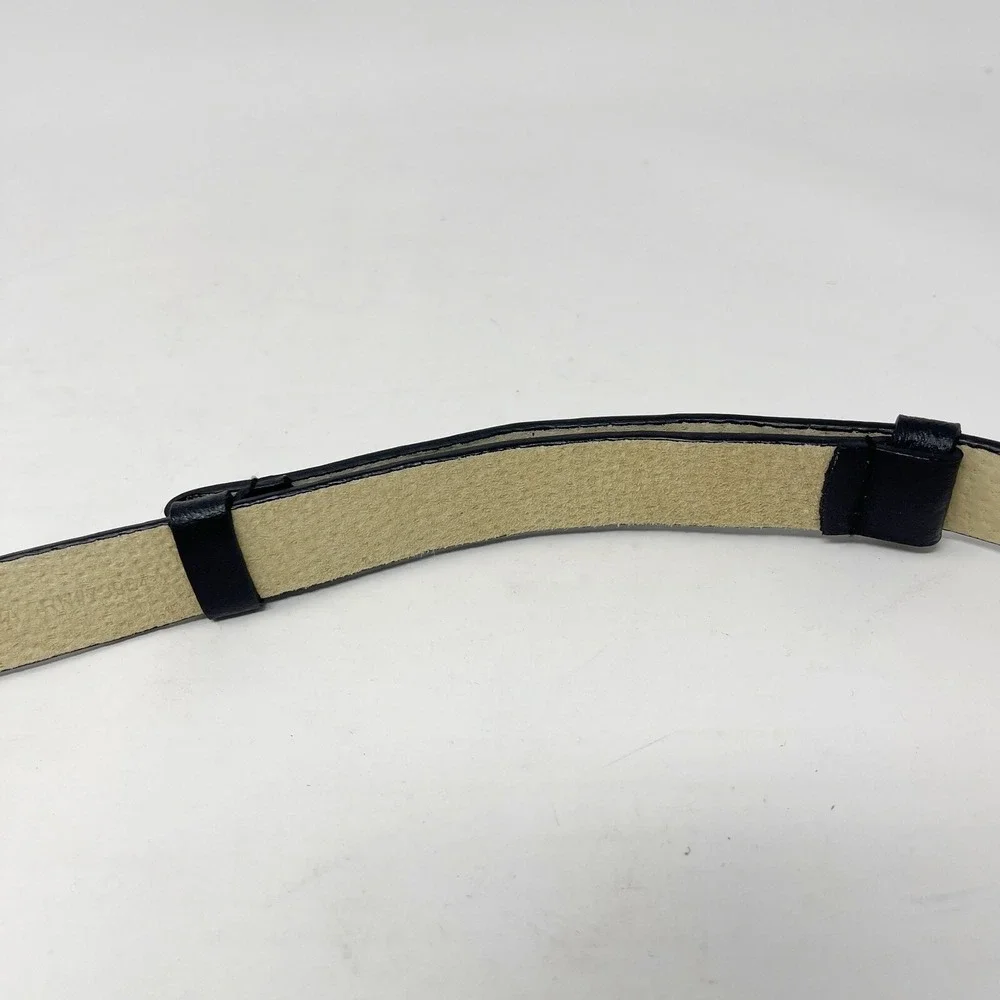 CHICOS Belt Womens M/L Adjustable Gold Tone Aztec Buckle Black Leather Statement